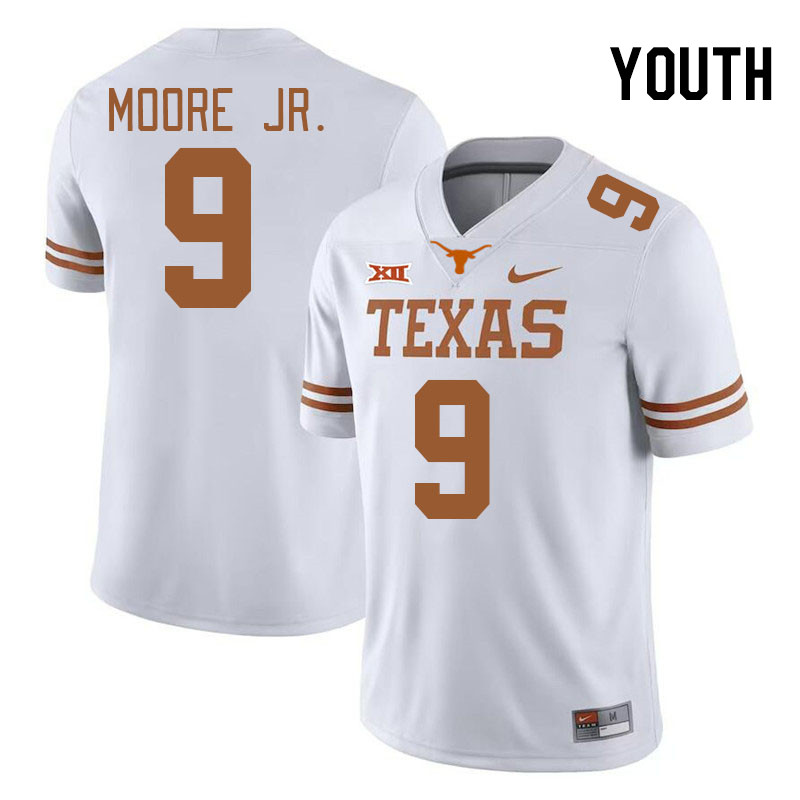 Youth #9 DeAndre Moore Jr. Texas Longhorns 2023 College Football Jerseys Stitched-White